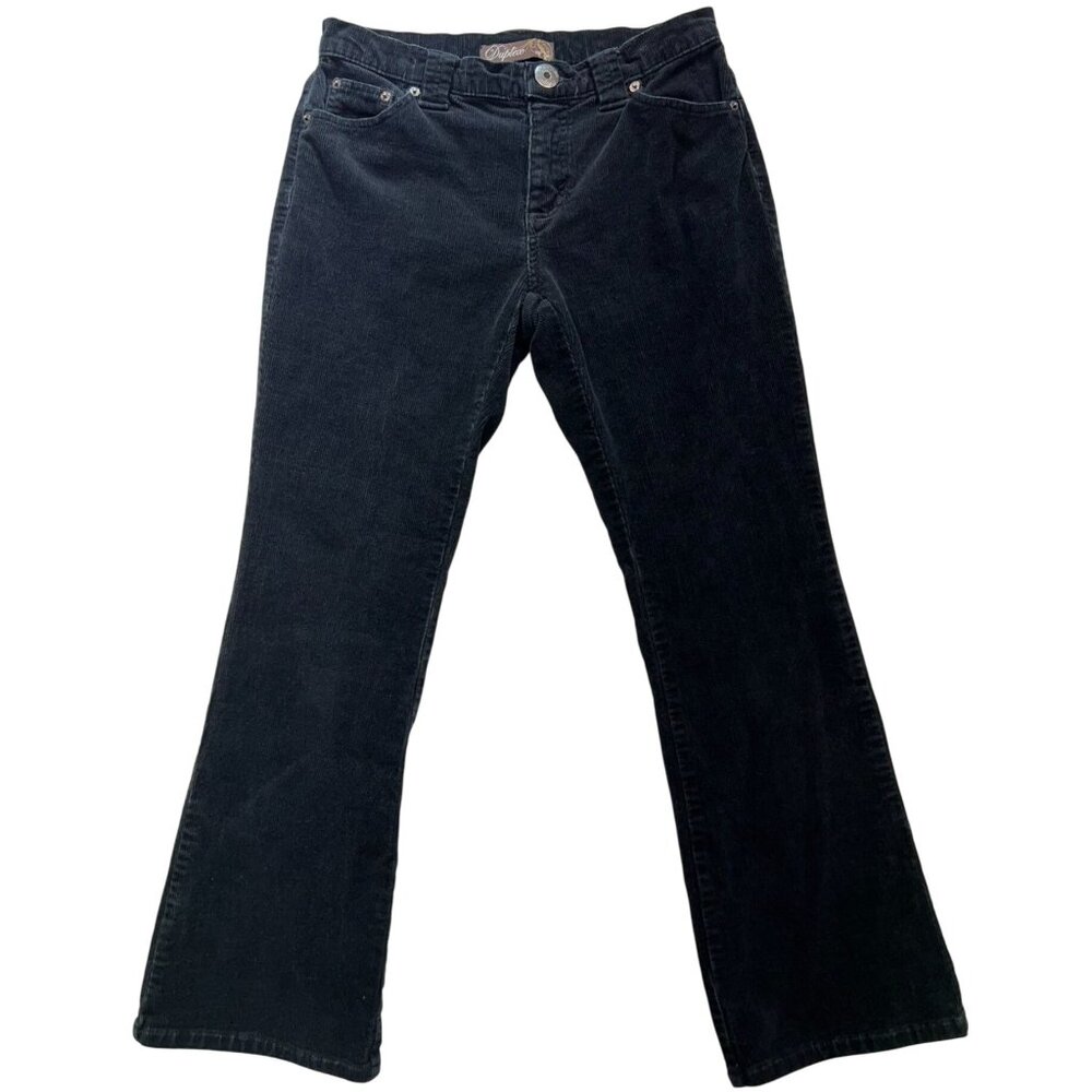 Duplex Womens Corduroy Bootcut Jeans Pants Stretch Size 6P Black Solid Pockets